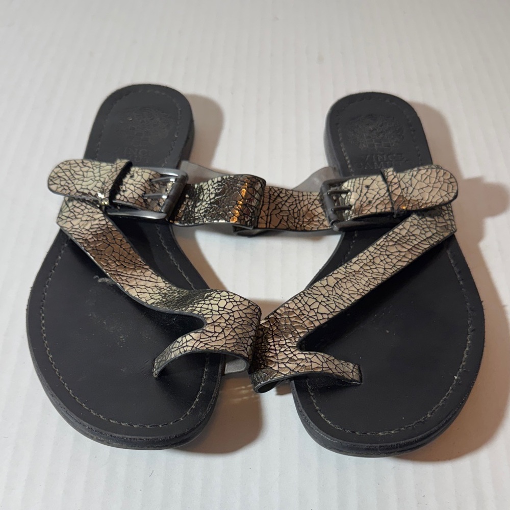 Vince Camuto Black and Gold Textured Sandals